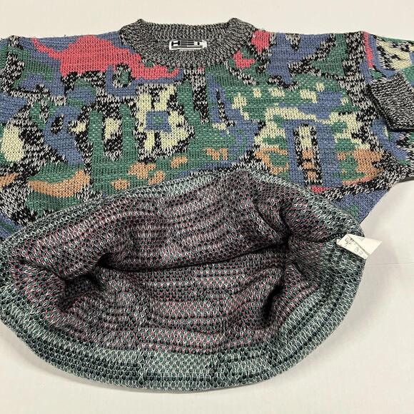 Vintage Heet Sportswear Thick Sweater Geometric Abstract Sweatshirt Sz M - Picture 5 of 10